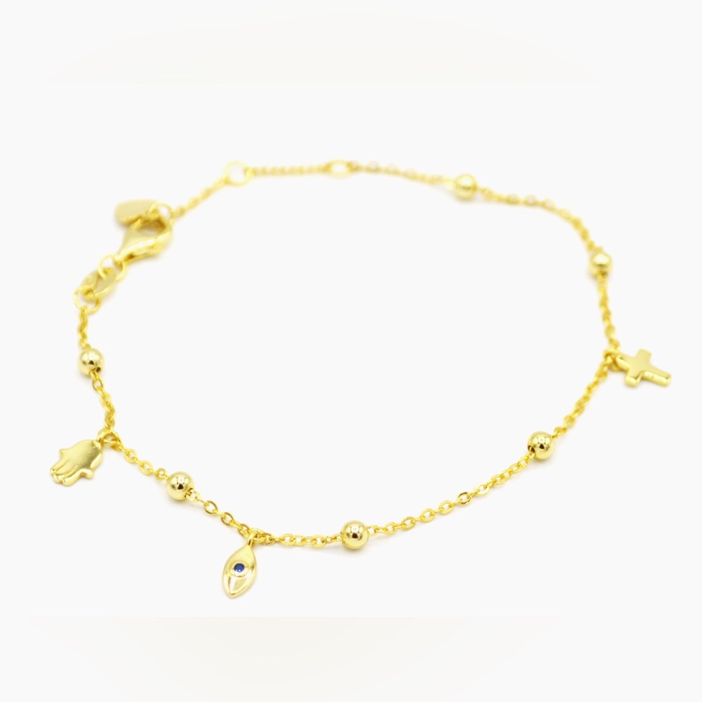 Evil Eye Hamsa Cross Bracelet Sterling Silver